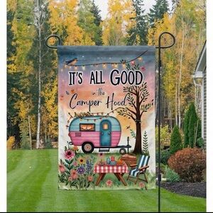 It's All Good Camper Hood Garden Flag - Pink & Teal